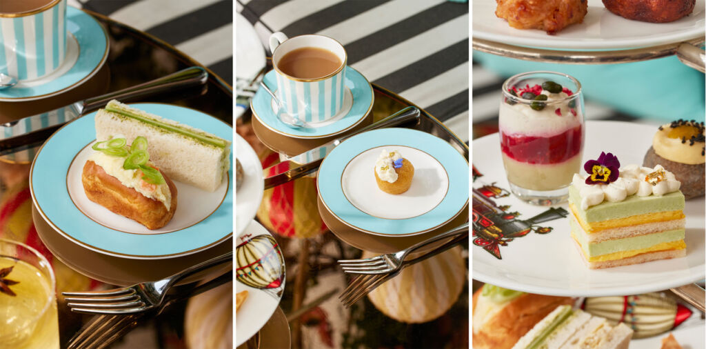 Three images showing components of the afternoon tea