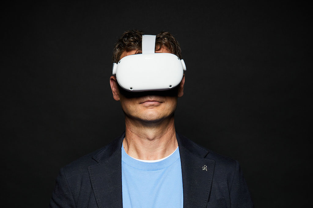 Darren Coomer wearing a virtual reality headset