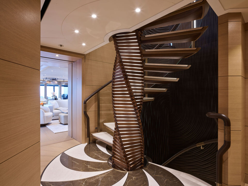The staircase in the centre of the boat