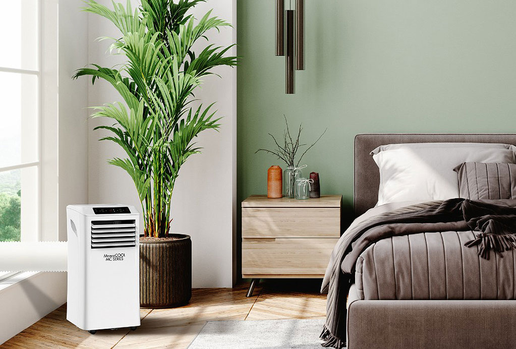 One of the company's freestanding cooling fans in a living room