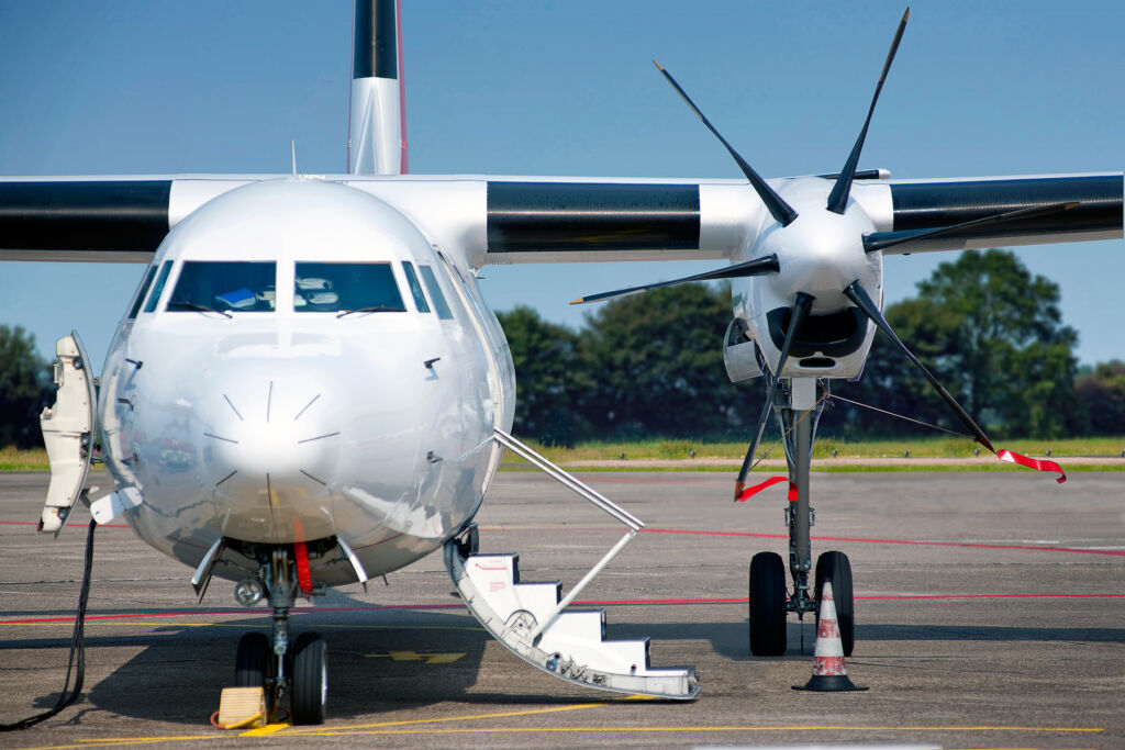 A business jet with propellers