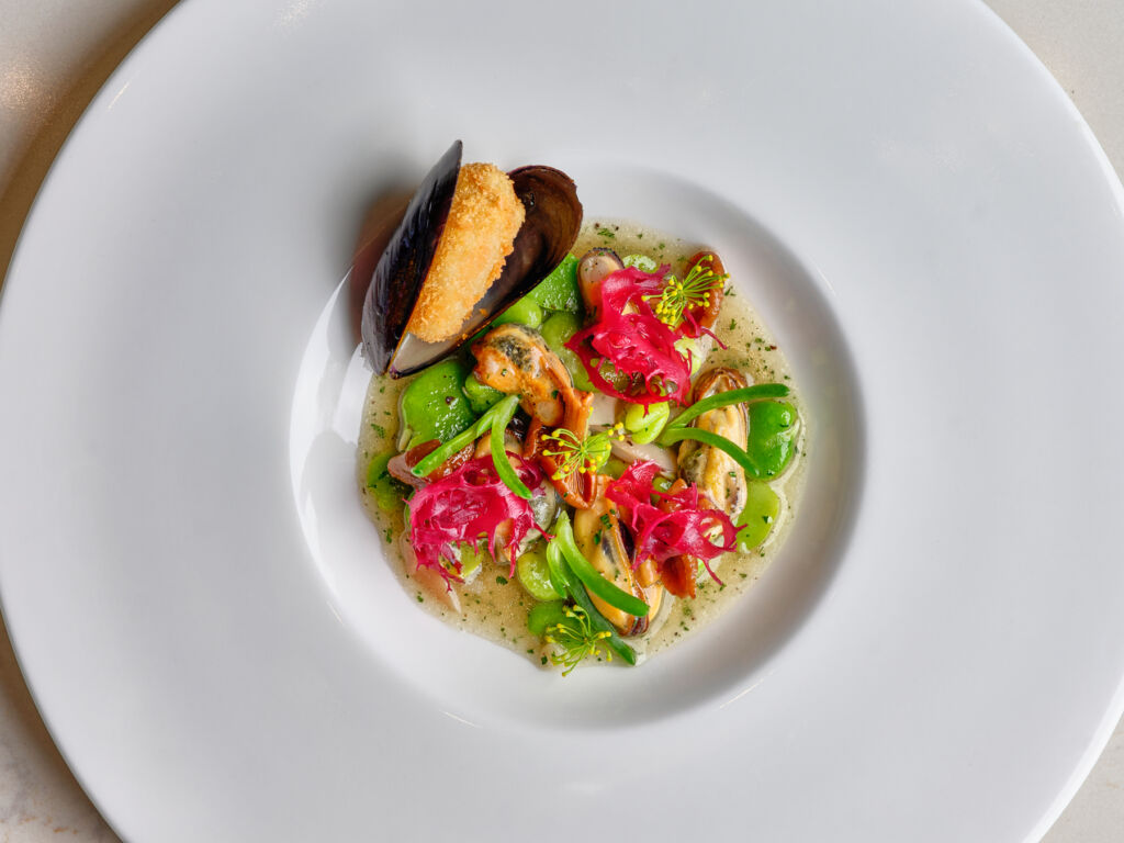 One of the Chef's beautiful european-inspired dishes with mussels