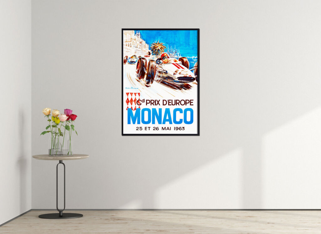 The Monaco car race poster hung on the wall