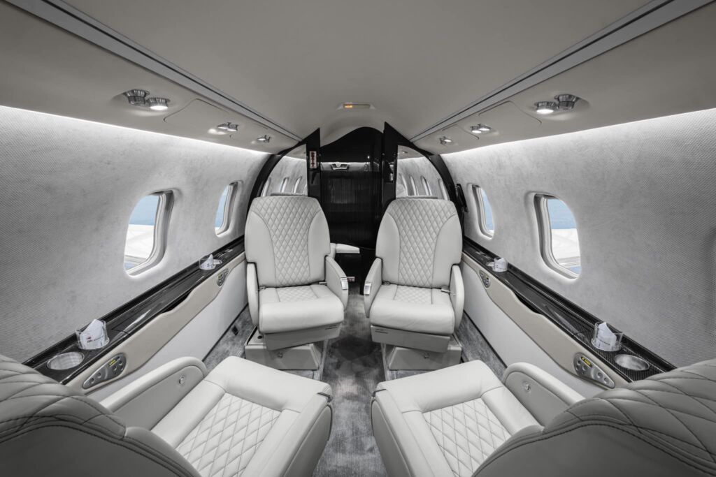 The customised interior of a luxury jet