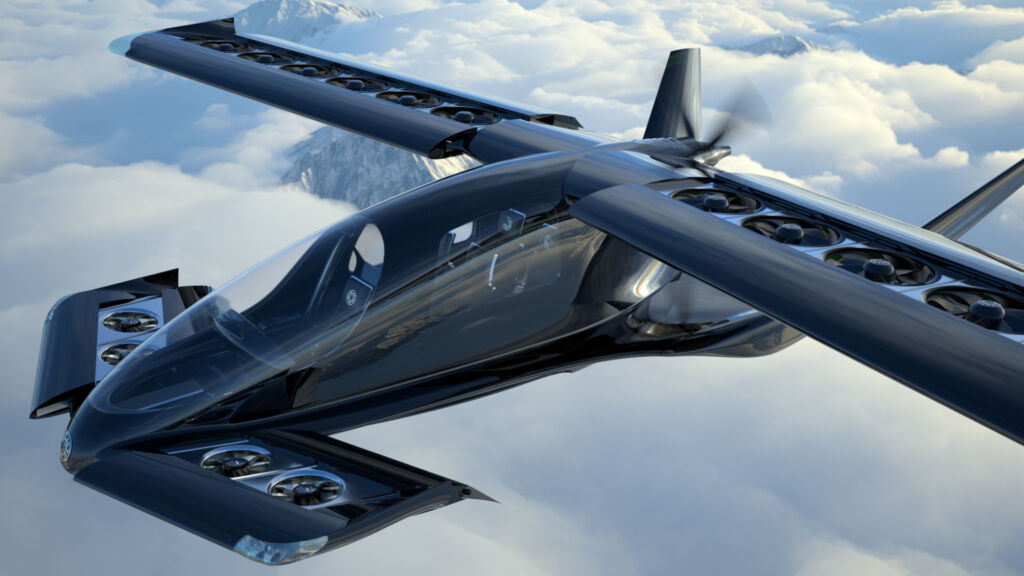 A render showing the Cavorite X5 flying above the clouds