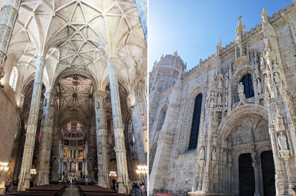 Two images showing inside and outside of the Mosteiro dos Jerónimos