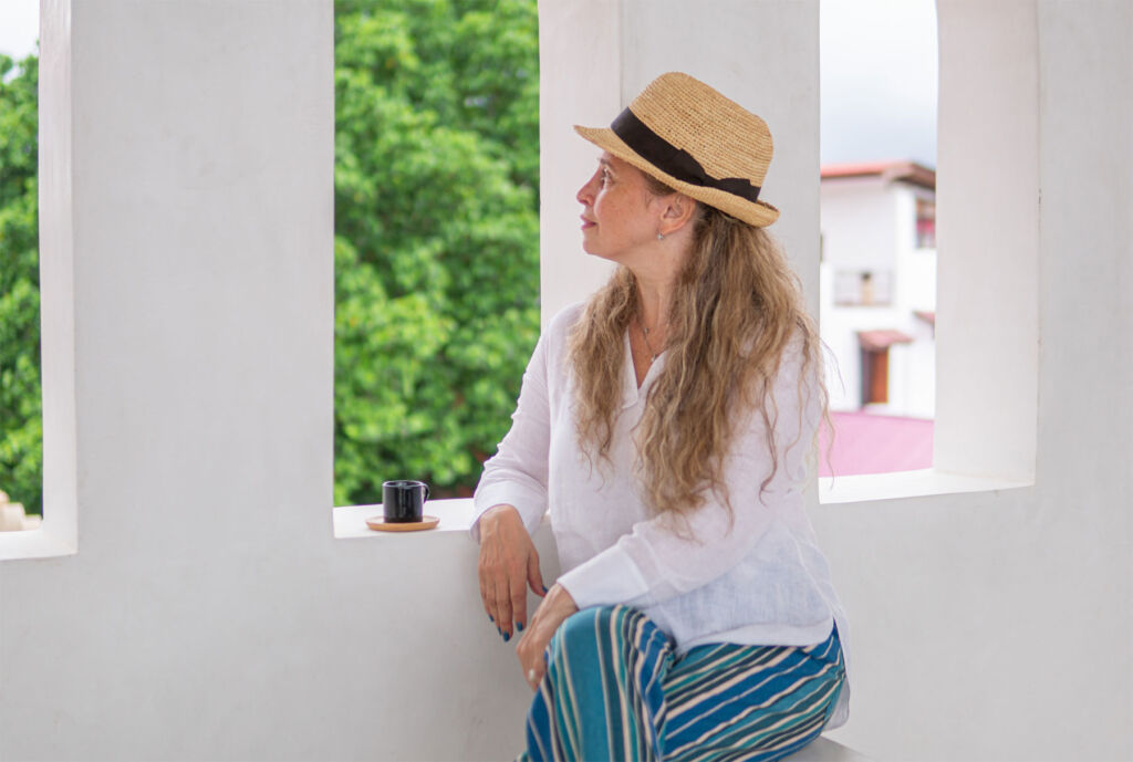 Interior Designer, Nelly Levin admiring the views from the property