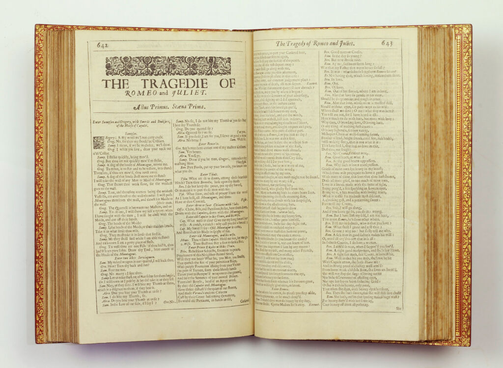 An open copy of Shakespeare's Third Folio showing the tale of Romeo and Juliet