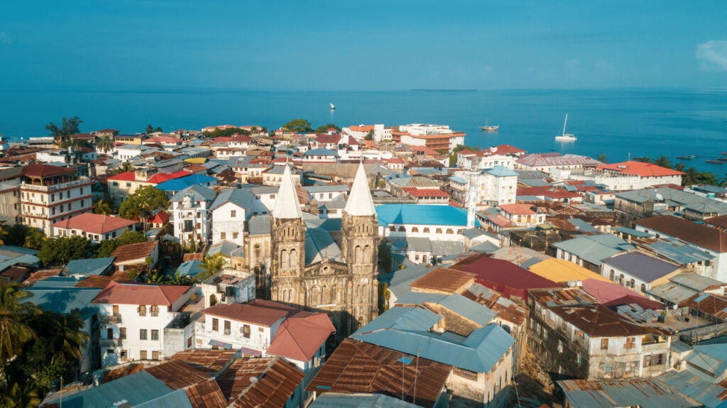 An aerial view of Stone Town in Zanzibar
