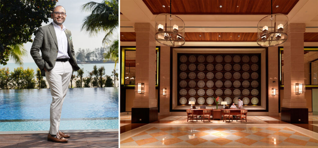 Two images, on the left is General Manager Karan Singh, on the right is a photograph of the lobby
