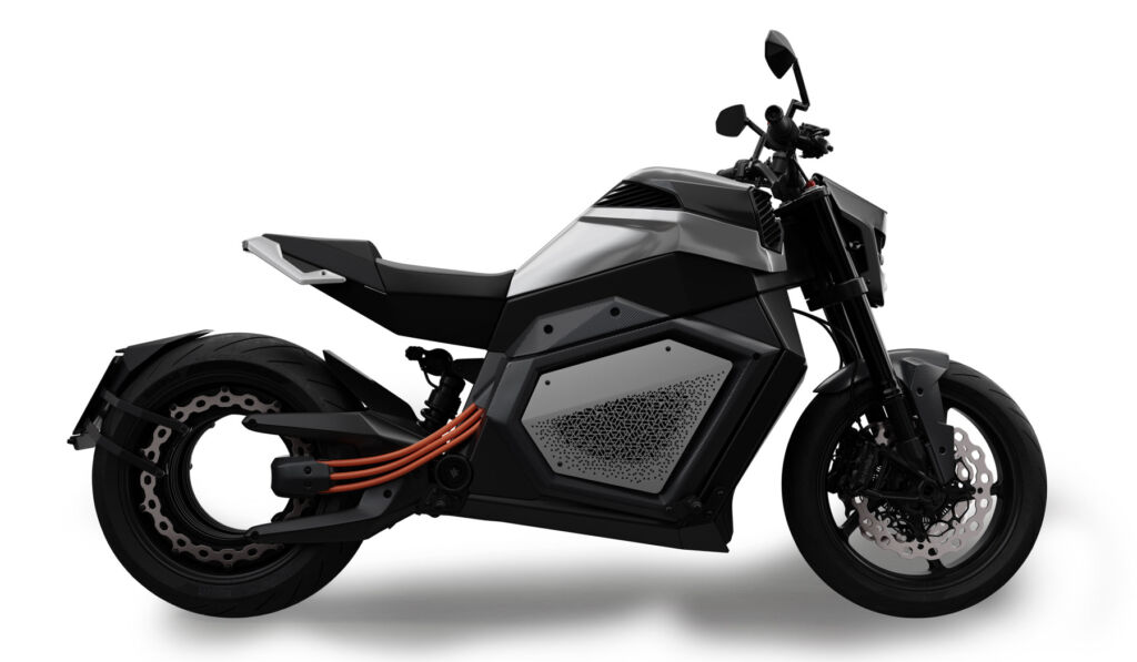 A side profile view of the motorcycle