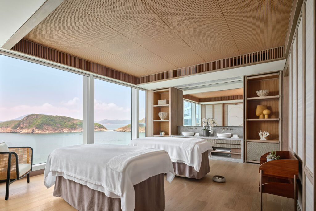 The view over the neighbouring island from inside one of the spa treatment rooms