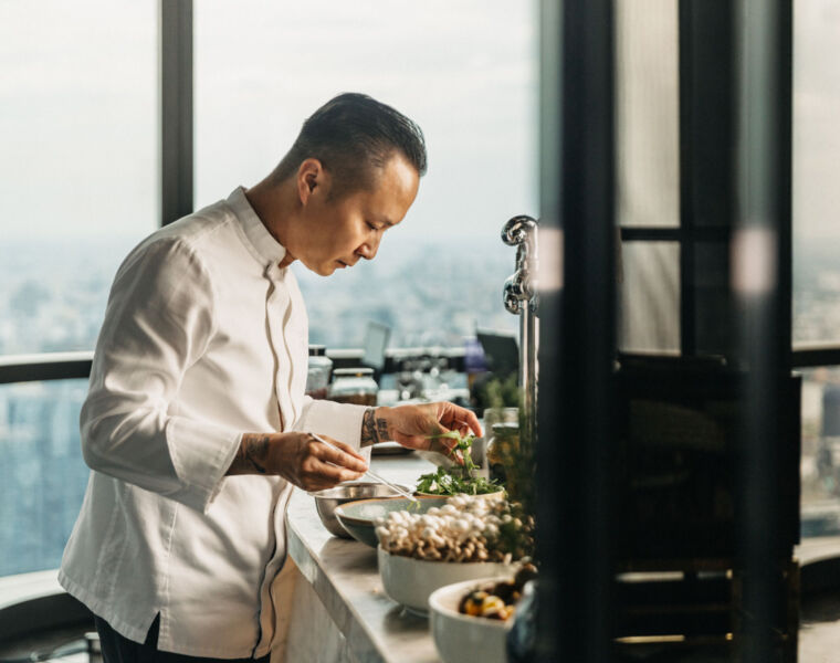 Chef Trung preparing dishes high up in the clouds