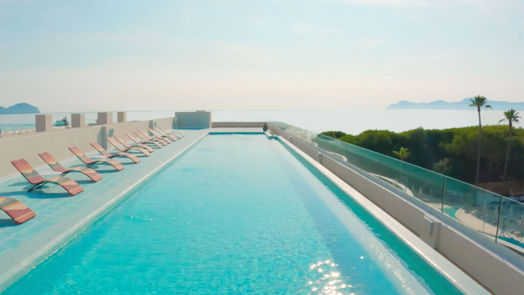 The resort's swimming pool that overlooks the sea