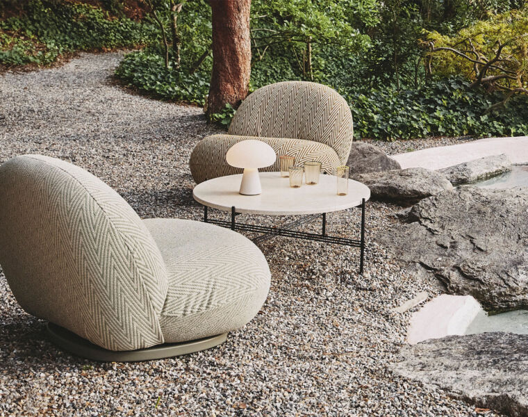 Seating designed by GUBI in an outdoor setting