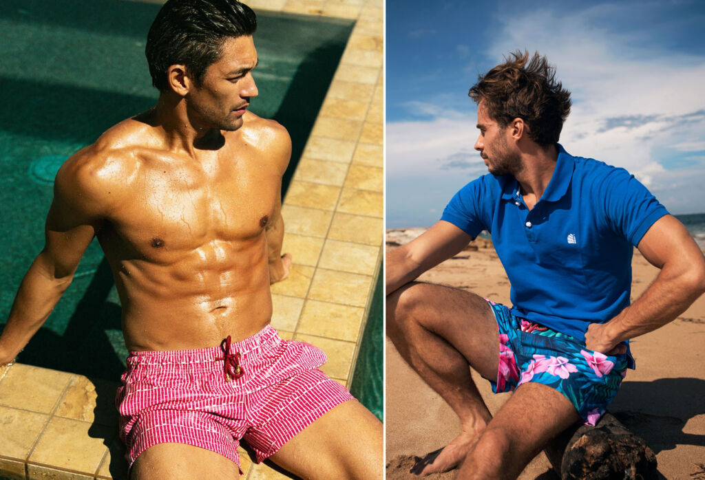 Two images showing male models sporting pieces from the latest resortwear collection