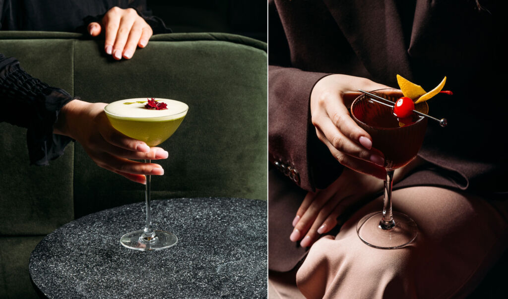 Two photographs showing some of the cocktails