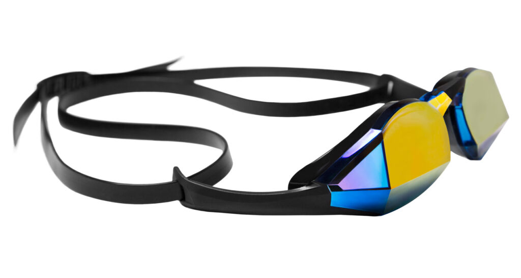 A side view of the goggles showing the low profile design