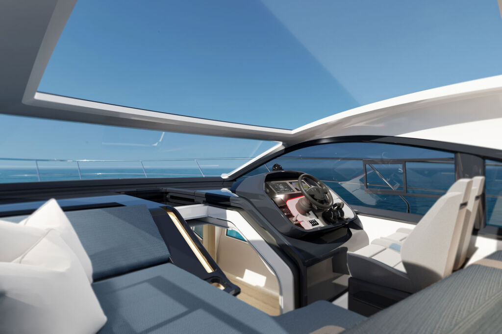 The boats open-design cockpit