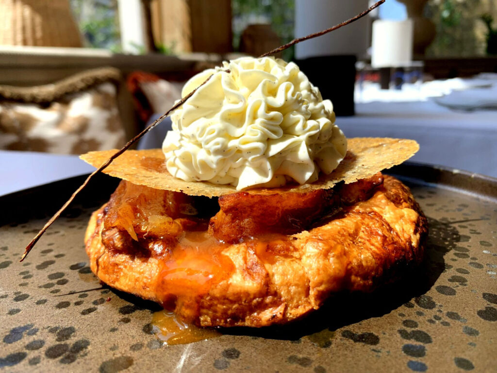The Tarte Tatin with a generous dose of Chantilly cream sat atop it