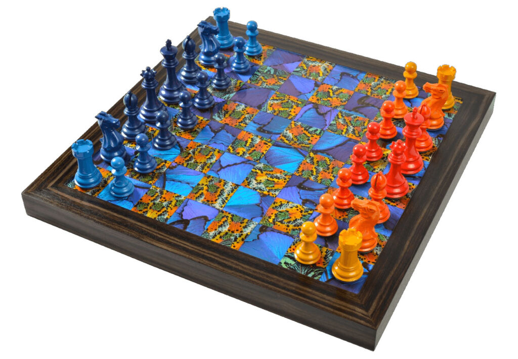 An elevated view of the Morpho Chess Set