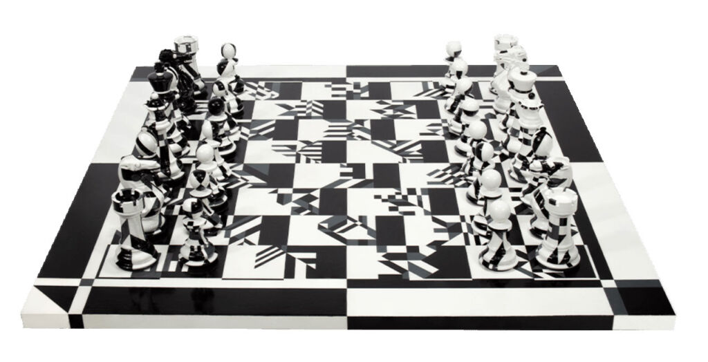 A side view of the Dazzle Dawn set showing how the paint on the pieces blends into the board