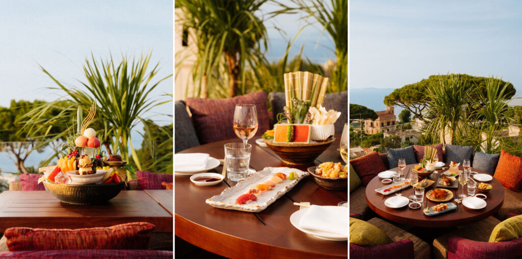 Three photographs showing examples of the food dishes