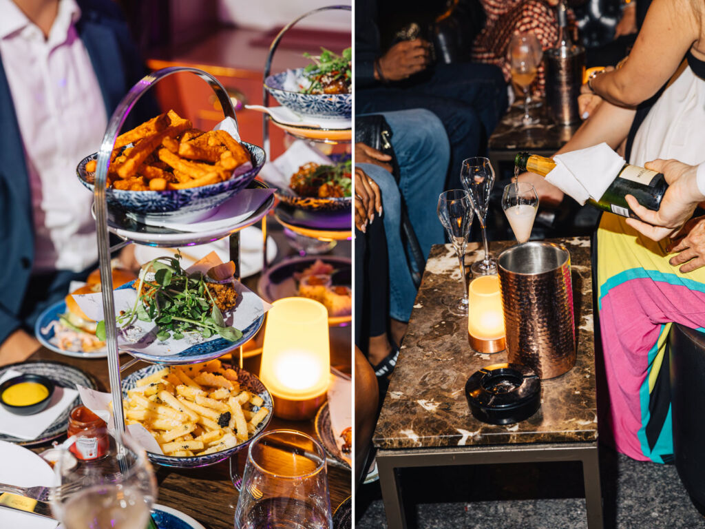 Two images showing the food and drinks offerings to be expected at the party