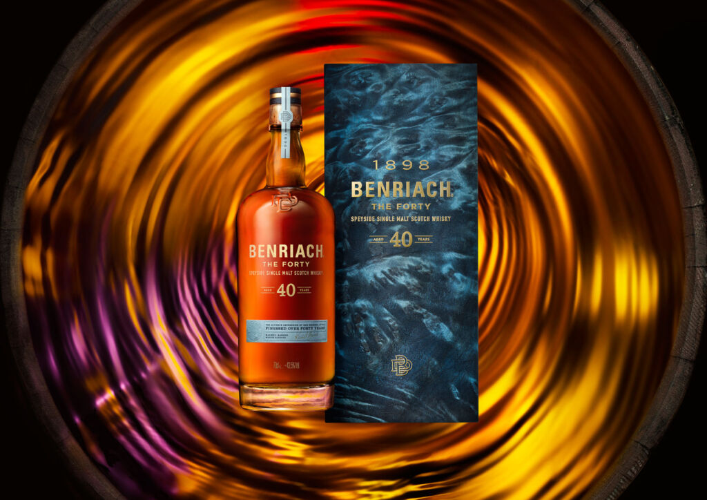 A bottle of Benriach, The Forty, Next to its box