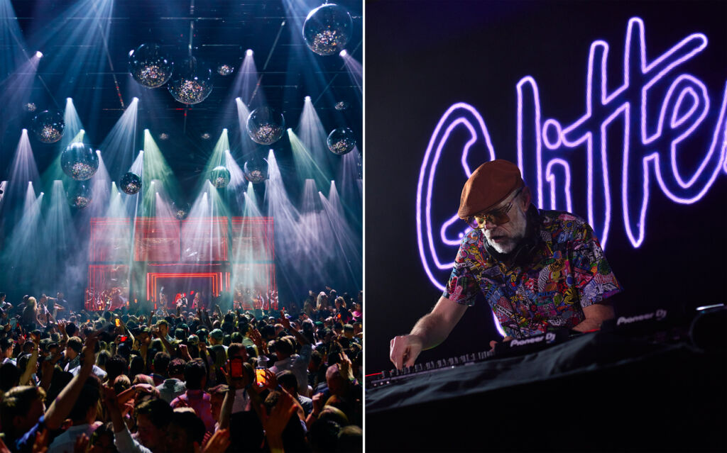 Two photographs of the Glitterbox set