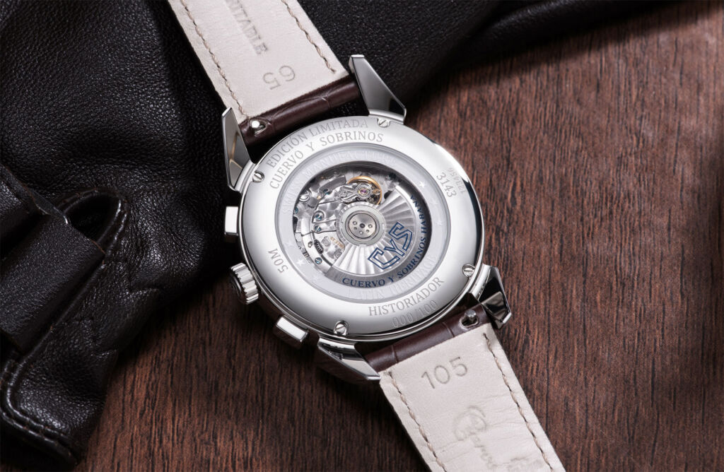 An image of the rear of the watch showing the movement