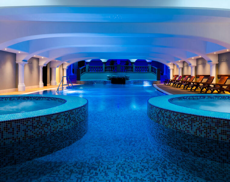 The saltwater pool inside the spa