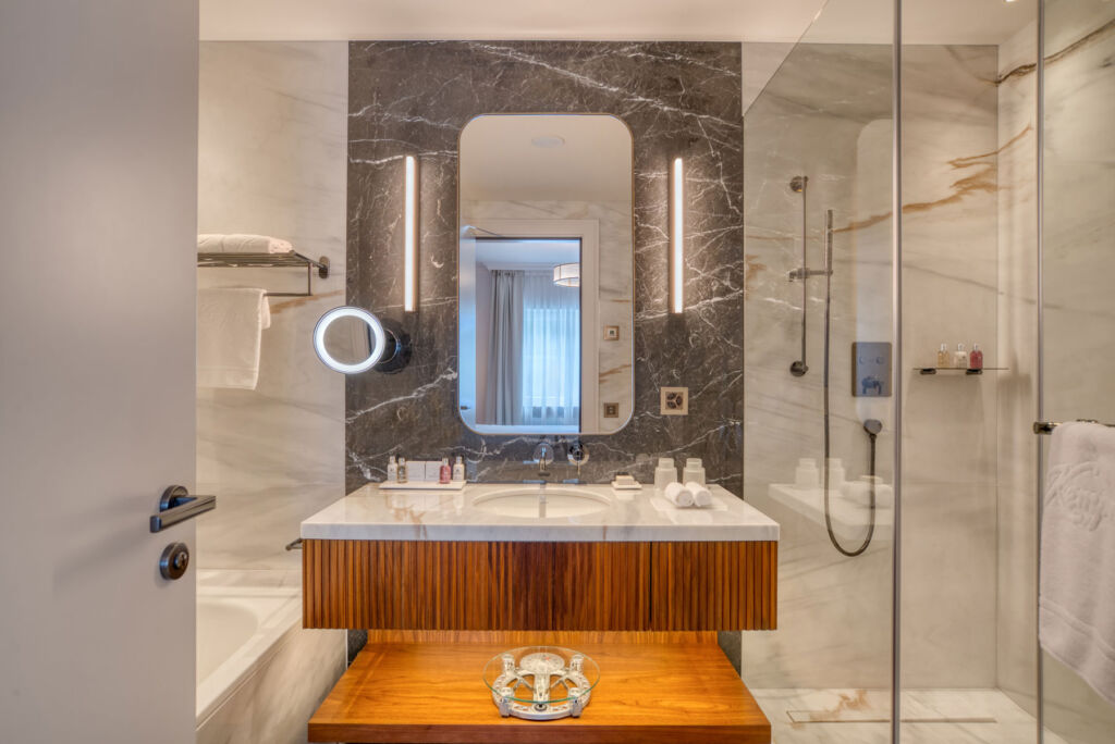 A look inside one of the marble clad bathrooms