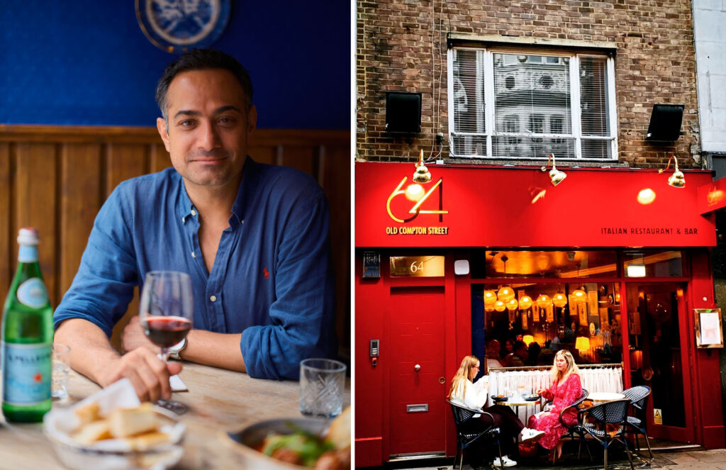A photograph of Nima, the owner and a photo of the exterior of the restaurant