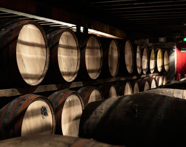 Barrels in stored in the distillery cellar