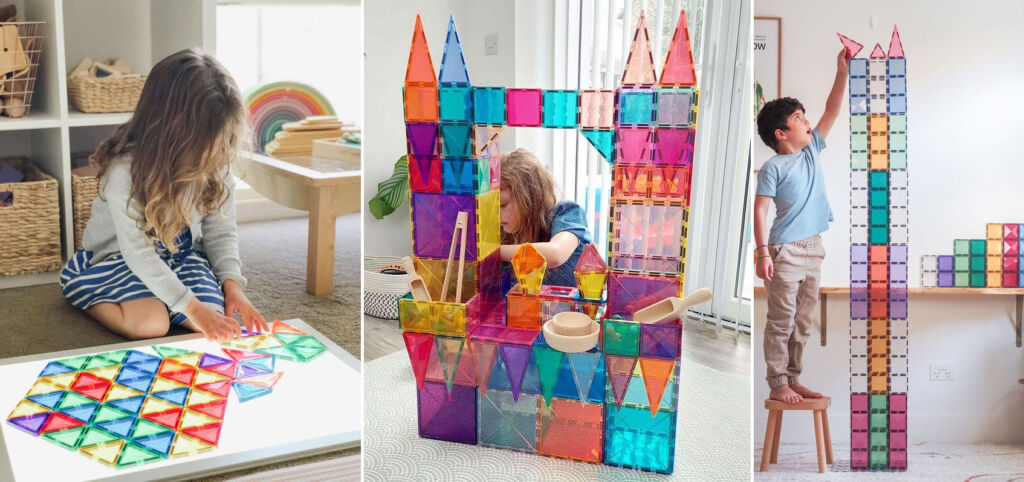 A montage of three images showing children creating colourful toys using their imaginations