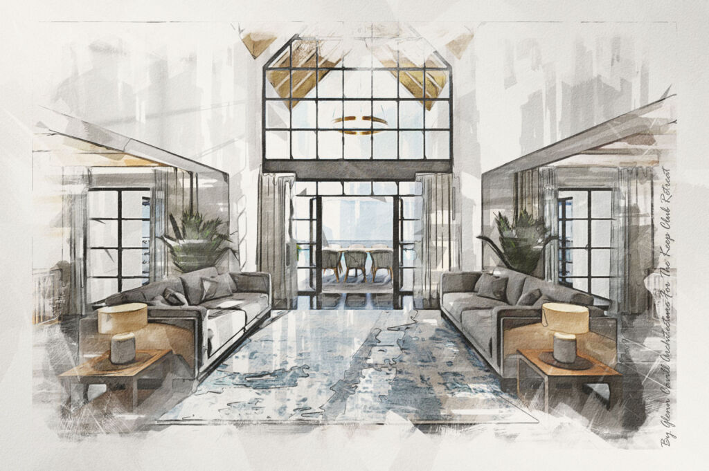 An artists' impression of the lounge inside an eight bedroom villa