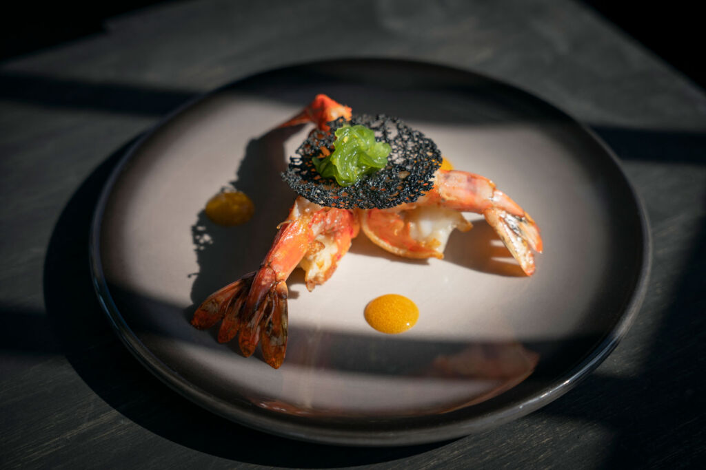 A crustacean and seaweed dish