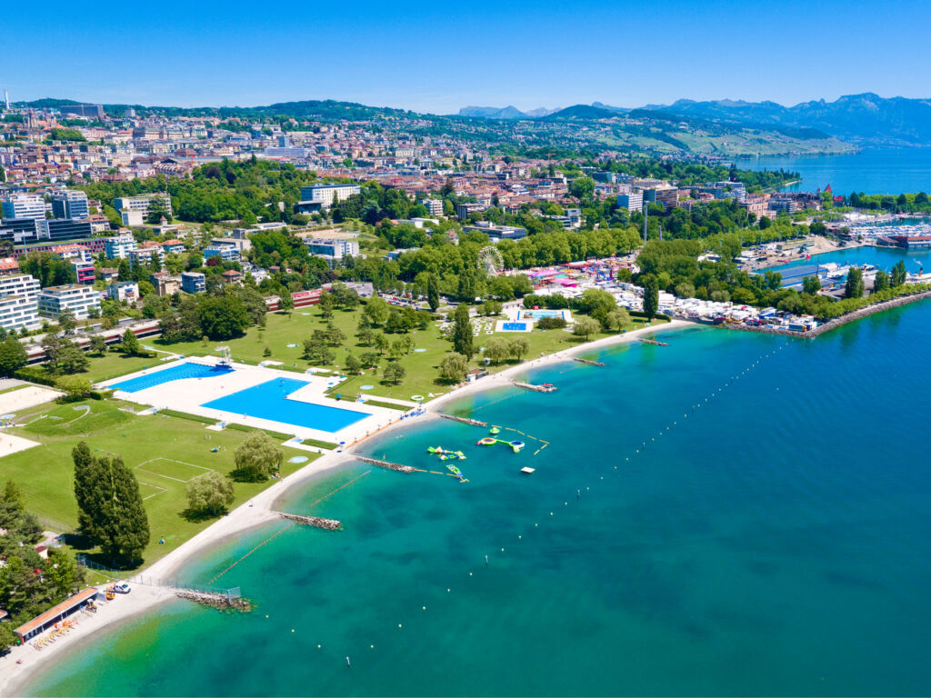 An aerial view of Bellerive-Plage Swimming Pool
