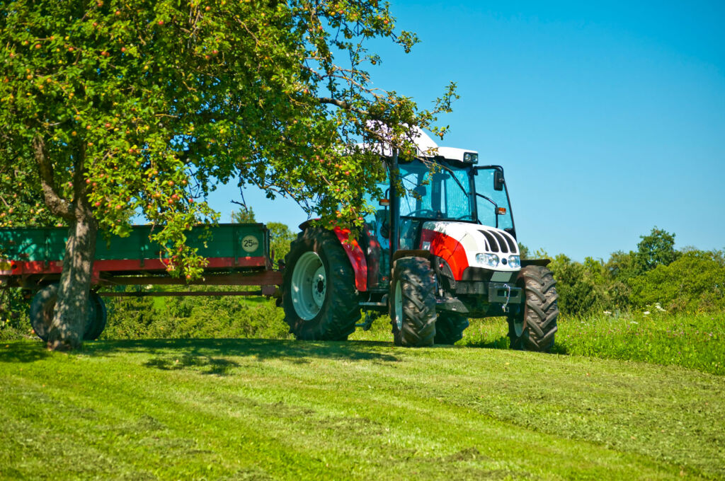 A tractor working in the fields