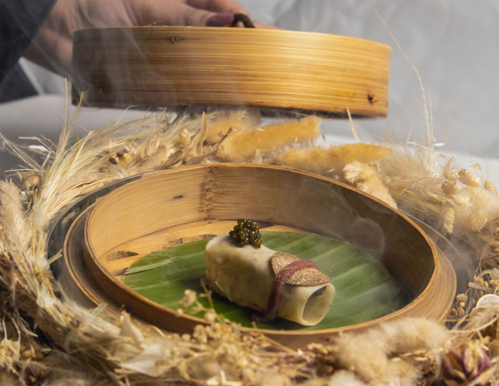 ‘Memories of Peking duck’ with seared foie gras and plum sauce