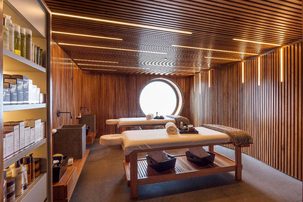 The wooden clad treatment room in the spa