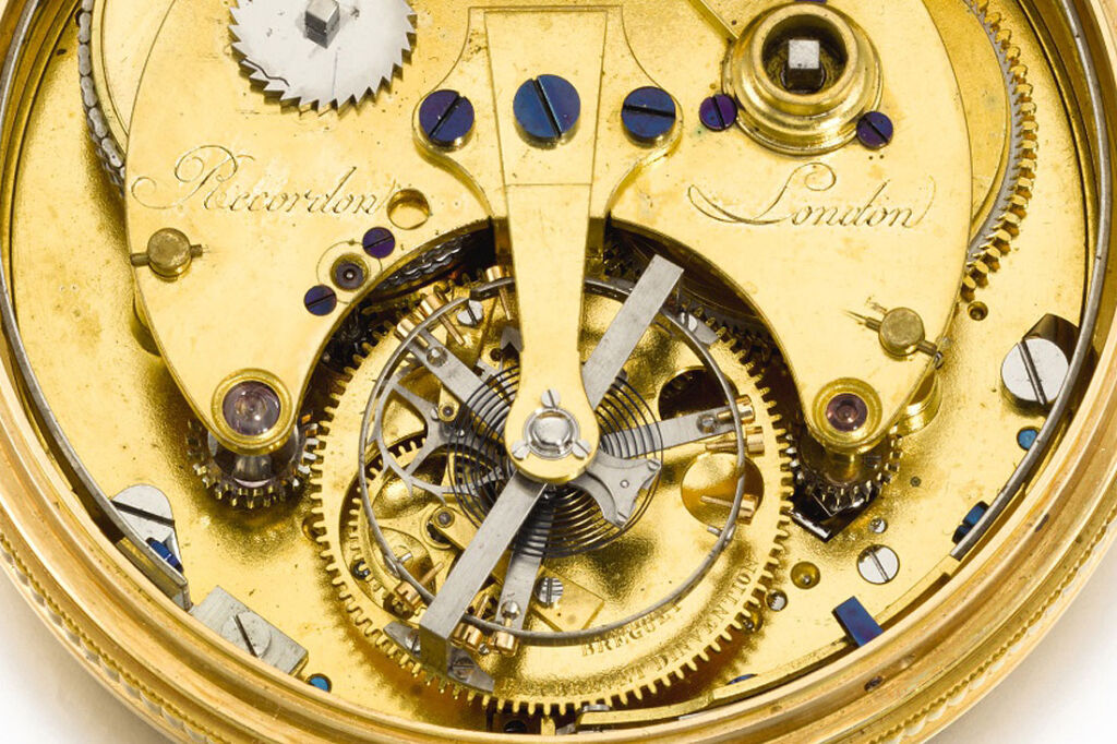 The watch movement bearing the signature Louis Recordon