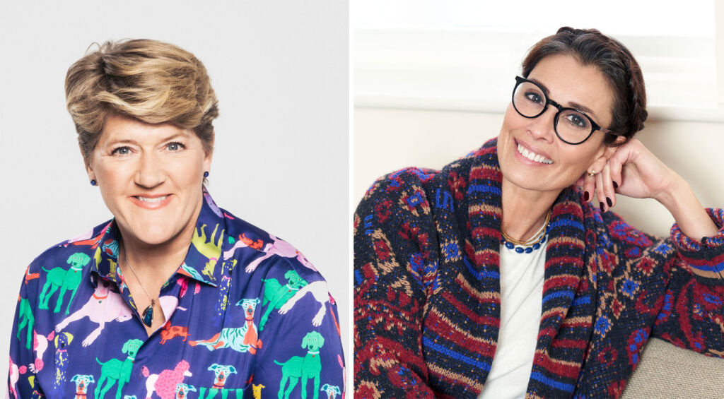 Two photographs showing Clare Balding  and Melanie Sykes