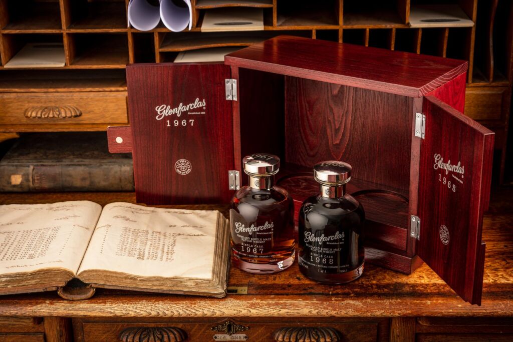 The Glenfarclas One-of-One 1967 and 1968 with its wooden case