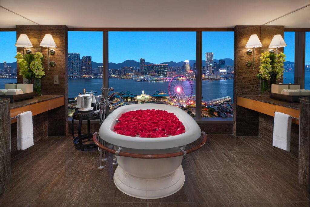 A flower filled bath in one of the luxury suites
