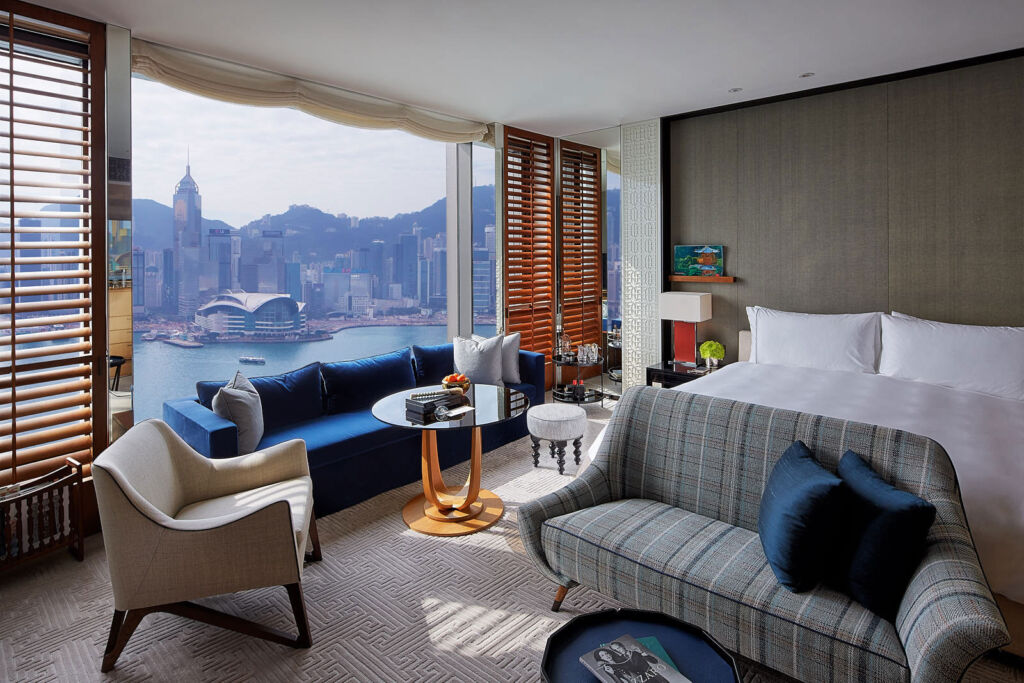 Inside one of the hotel's luxury suites with views over the harbour and shoreline