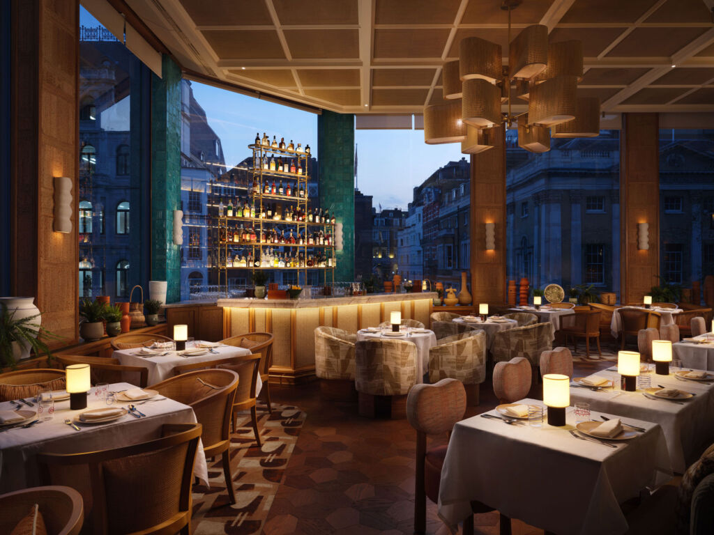 The interior of the restaurant with its views over the iconic London streets