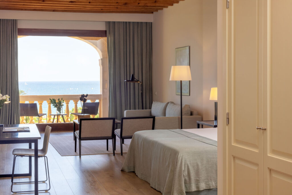 Inside one of the bedroom suites which boasts views out over the sea
