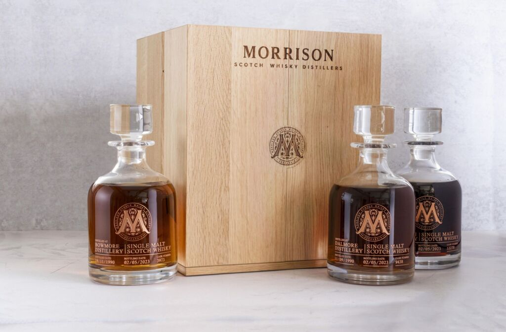 The three rare bottles making up the Morrison Scotch Whisky Distillers One of One Collection